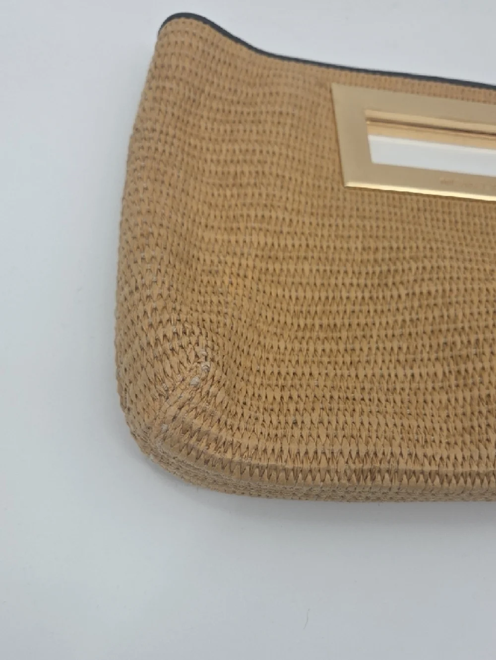Michael Kors Tan Woven Clutch with Gold Handle Detail